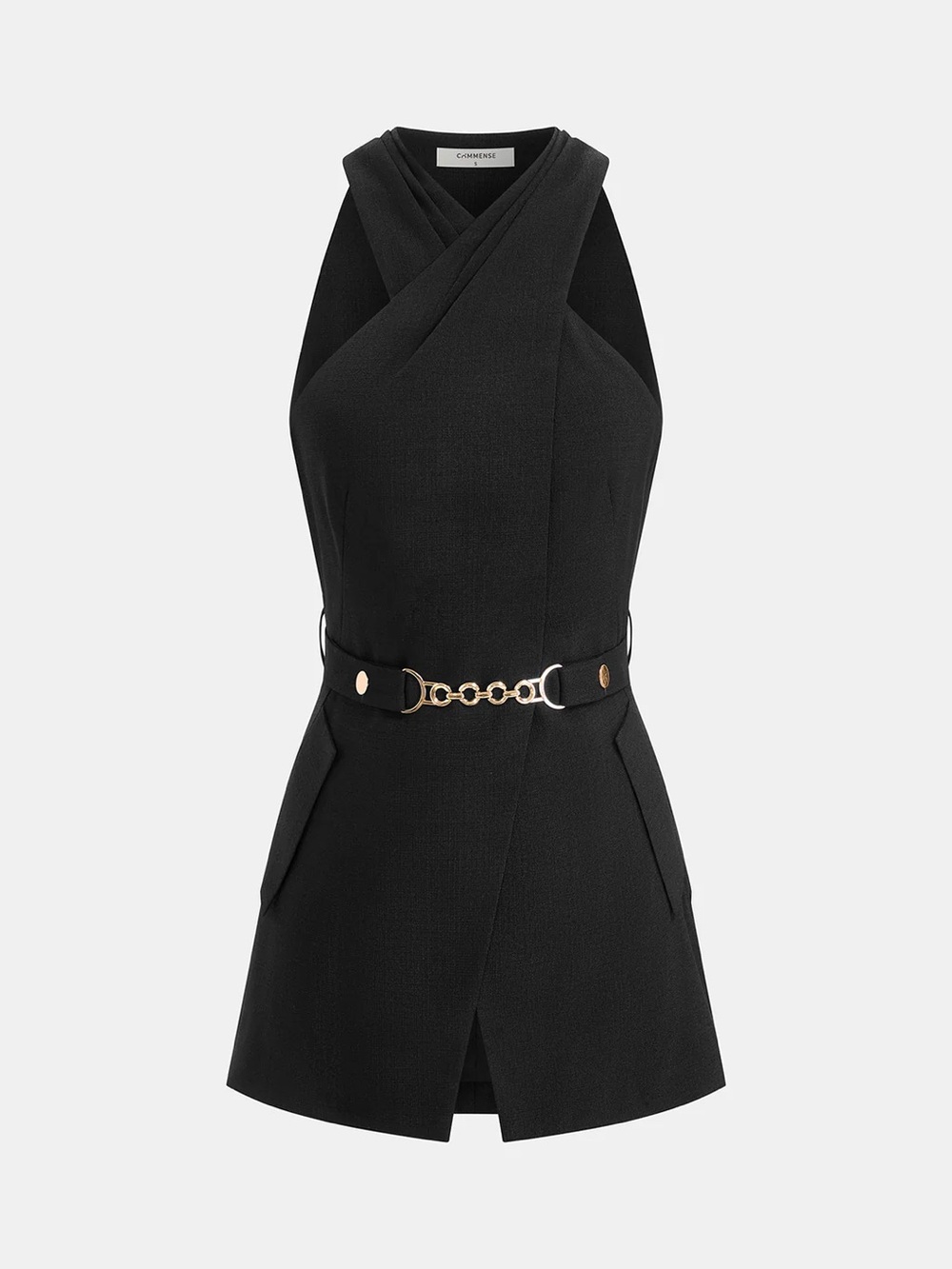 184 Cross Neck Belted Sleeveless Top